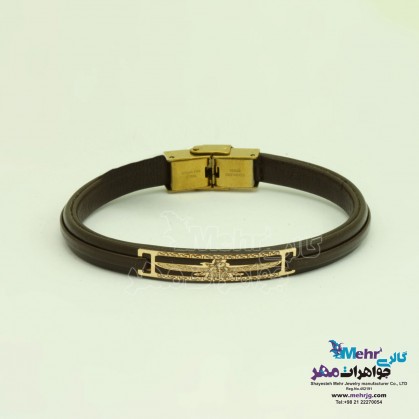 دستبند طلا و چرم - طرح فروهر-SB1260